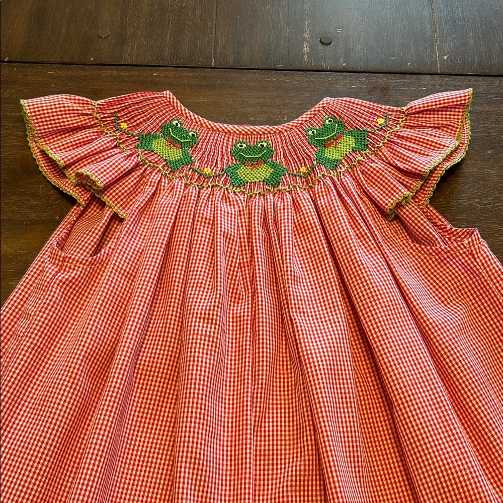 Be Mine Smocked Frogs Red Check Polyester/Cotton Top